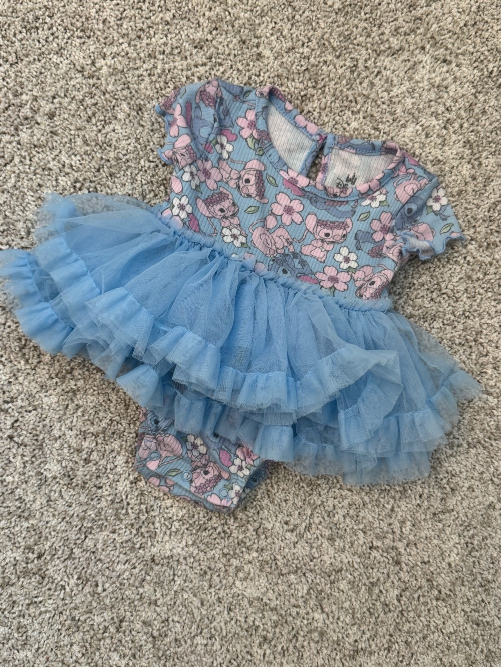 Disney Angel & Stitch Baby Blue and Pink Floral Ribbed Romper